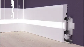 Плинтус из дюрополимера ударопрочный Solid 1 UHD 15/90СL белый (под покраску) c LED рассеивателем, 14х90х2400 мм, 1 м.п.